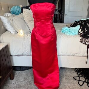 Gunne Sax Vintage Strapless Red Satin Corset Dress